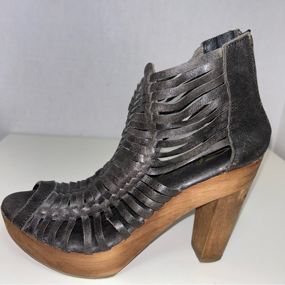 Sbicca Yani Huarache Charcoal Leather Zip Platform Chunky Block Heel Sandal - Picture 7 of 11